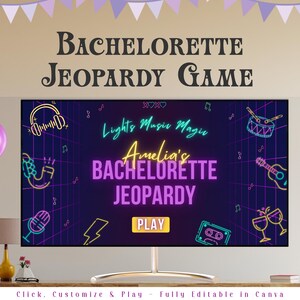 Retro Bachelorette Party Jeopardy Game I Editable Canva Presentation | Bachelorette Trivia Game | Margs & Matrimony | Bikinis and Martinis