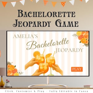 Retro Bachelorette Party Jeopardy Game I Editable Canva Presentation | Bachelorette Trivia Game | Margs & Matrimony | Bikinis and Martinis