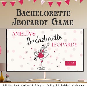 Retro Bachelorette Party Jeopardy Game I Editable Canva Presentation | Bachelorette Trivia Game | Margs & Matrimony | Bikinis and Martinis