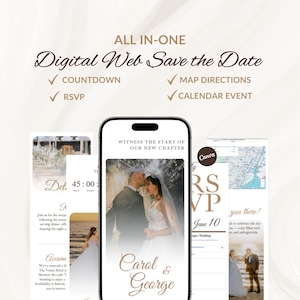 WEB Wedding Invitation with Trackable RSVP | Canva Digital Wedding Website Template with Online Registry & Countdown, Website Invite