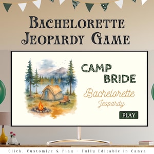 CAMP BACH JEOPARDY | Bachelorette Party Games | Camping Bach Weekend Party Trivia | Custom Editable Game Template | Jeopardy Quiz Game