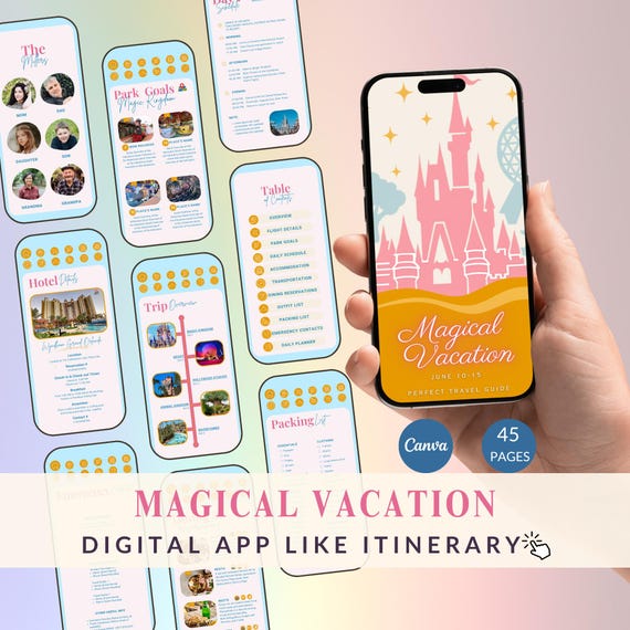 WDW Vacation Travel Digital Itinerary, Family Travel, Travel Agent Agency, Trip Itinerary, WDW Mobile Itinerary, Canva Travel Guide Proposal
