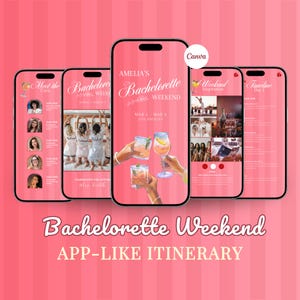 Bachelorette Itinerary Template For Mobile, Weekend Itinerary, Digital Invitation, Bachelorette Weekend, Itinerary Planner Template, Canva