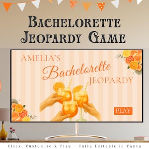 Retro Bachelorette Party Jeopardy Game I Editable Canva Presentation | Bachelorette Trivia Game | Margs & Matrimony | Bikinis and Martinis