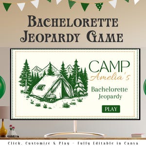 CAMP BACH JEOPARDY | Bachelorette Party Games | Camping Bach Weekend Party Trivia | Custom Editable Game Template | Jeopardy Quiz Game