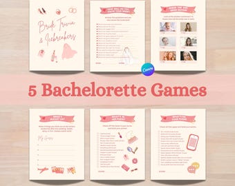 Pink Bachelorette Games, 5 Editable Bridal Shower Games, Pink Modern Bachelorette, Hen Party Games, Template, Printable Bachelorette Game