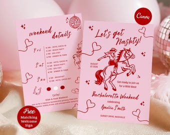 Printable Last Rodeo Bachelorette Itinerary Template, Nashville Bachelorette Weekend Invite Template, Disco Cowgirl, Hen Party Invitation