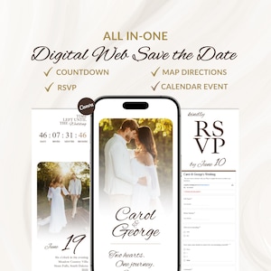 WEB Wedding Invitation with Trackable RSVP | Canva Digital Wedding Website Template with Online Registry & Countdown, Website Invite