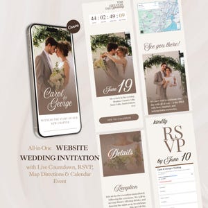 WEB Wedding Invitation with Trackable RSVP | Canva Digital Wedding Website Template with Online Registry & Countdown, Website Invite