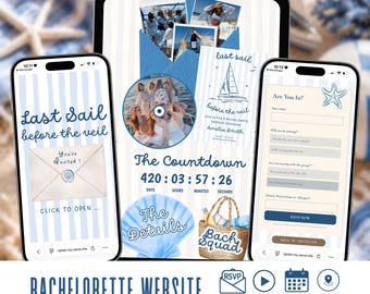 Last Sail Before the Veil Bachelorette Website, Coastal Hen Party Planner, Editable Canva RSVP, Countdown & Itinerary Template