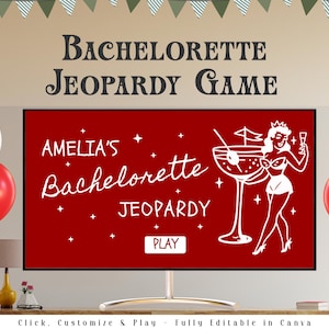 Retro Bachelorette Party Jeopardy Game I Editable Canva Presentation | Bachelorette Trivia Game | Margs & Matrimony | Bikinis and Martinis