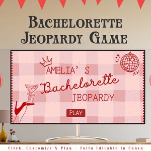 Retro Bachelorette Party Jeopardy Game I Editable Canva Presentation | Bachelorette Trivia Game | Margs & Matrimony | Bikinis and Martinis