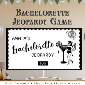 Retro Bachelorette Party Jeopardy Game I Editable Canva Presentation | Bachelorette Trivia Game | Margs & Matrimony | Bikinis and Martinis