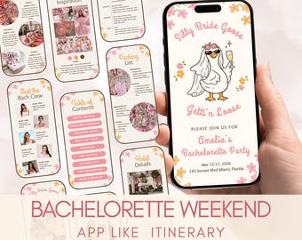 Bachelorette Mobile Planner, Hen Party Weekend Itinerary, Silly Bride Goose, Bridal Shower Digital App Style Guide, Canva Template