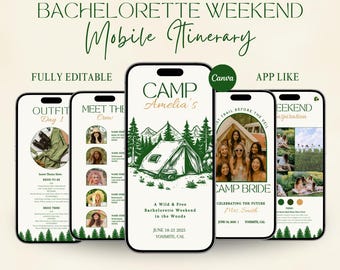 Camp Bachelorette Party Itinerary Template,  Digital Mobile Itinerary, Digital Invitation, Bachelorette Weekend, Hens Party Itinerary