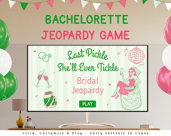 Last Pickle Bachelorette Party Jeopardy Game I Editable Canva Presentation | Bachelorette Trivia Game | Margs & Matrimony | Bridal Jeopardy