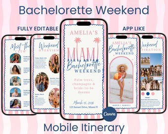 Bachelorette Party Itinerary Template Miami Travel Itinerary Girls Trip Digital Download, Digital Invitation, Hens Party Itinerary, Canva