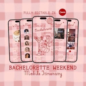 Bachelorette Itinerary Template For Mobile, Weekend Itinerary, Digital Invitation, Bachelorette Weekend, Itinerary Planner Template, Canva