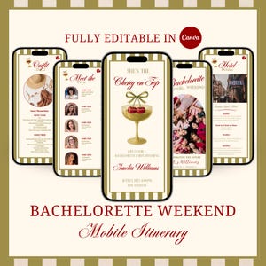 Bachelorette Itinerary Template For Mobile, Weekend Itinerary, Digital Invitation, Bachelorette Weekend, Itinerary Planner Template, Canva
