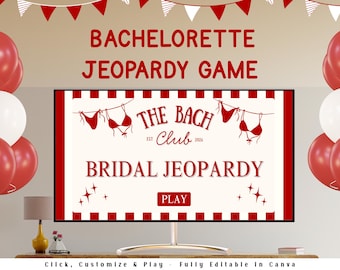 Bachelorette Jeopardy Party Spiel, Bachelorette Trivia Spiel, Hen Do Party Spiel, bearbeitbare Brautdusche Spiele Canva Powerpoint, Bach Club