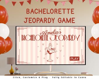 Bachelorette Jeopardy Partyspiel, Bachelorette Trivia Spiel, Hen Do Partyspiel, bearbeitbare Brautdusche Spiele Canva Powerpoint