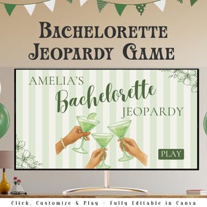 Retro Bachelorette Party Jeopardy Game I Editable Canva Presentation | Bachelorette Trivia Game | Margs & Matrimony | Bikinis and Martinis