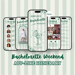 Bachelorette Itinerary Template For Mobile, Weekend Itinerary, Digital Invitation, Bachelorette Weekend, Itinerary Planner Template, Canva