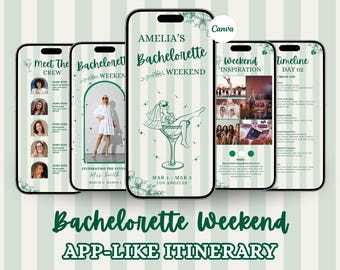 Bachelorette Itinerary Template For Mobile, Weekend Itinerary, Digital Invitation, Bachelorette Weekend, Itinerary Planner Template, Canva