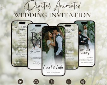 Digital Wedding Invitation Template, Animated Wedding Invite with Photo, Minimalist Wedding Video Invitation, Editable Canva Template