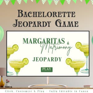 Retro Bachelorette Party Jeopardy Game I Editable Canva Presentation | Bachelorette Trivia Game | Margs & Matrimony | Bikinis and Martinis