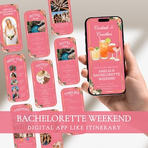 Bachelorette Itinerary Template For Mobile, Weekend Itinerary, Digital Invitation, Bachelorette Weekend, Itinerary Planner Template, Canva