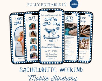 Coastal Bachelorette Party Itinerary Template  Travel Itinerary Girls Trip Digital Download, Digital Invitation, Hens Party Itinerary, Canva