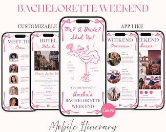 Princess Bachelorette Itinerary Template, Pink Bridal Weekend Canva, Bride To Be Itinerary, Hen Party Invite,Editable Mobile Planner