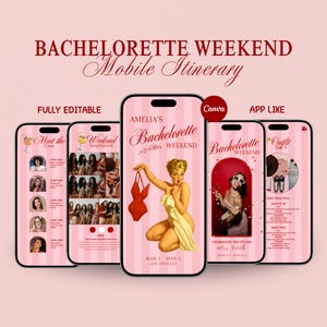 Bachelorette Itinerary Template For Mobile, Weekend Itinerary, Digital Invitation, Bachelorette Weekend, Itinerary Planner Template, Canva