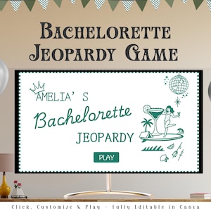Retro Bachelorette Party Jeopardy Game I Editable Canva Presentation | Bachelorette Trivia Game | Margs & Matrimony | Bikinis and Martinis