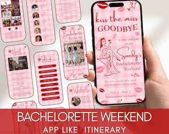 Kiss the Miss Goodbye Bachelorette Itinerary, Digital Weekend Planner, Editable Canva Template, Hen Party Guide, Bridal Weekend Schedule