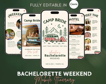 Camp Bachelorette Party Itinerary Template,  Digital Mobile Itinerary, Digital Invitation, Bachelorette Weekend, Hens Party Itinerary