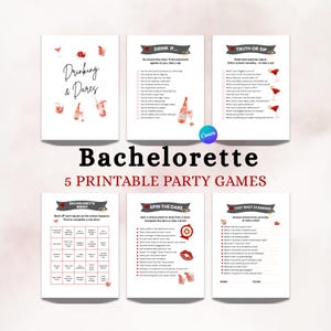 Clean Bachelorette Games, 5 Editable Bridal Shower Games, Pink Modern Bachelorette, Hen Party Games, Template, Printable Bachelorette Game