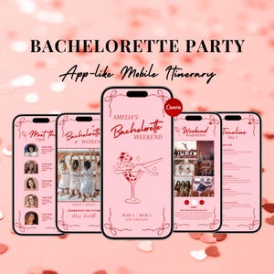 Bachelorette Itinerary Template For Mobile, Weekend Itinerary, Digital Invitation, Bachelorette Weekend, Itinerary Planner Template, Canva