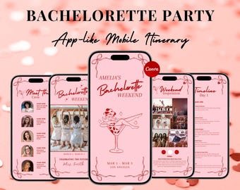 Bachelorette Itinerary Template For Mobile, Weekend Itinerary, Digital Invitation, Bachelorette Weekend, Itinerary Planner Template, Canva