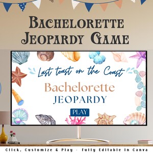Coastal Bachelorette Party Jeopardy Game | Editable Canva Presentation |  Bachelorette Trivia Game | Margs & Matrimony  Bikinis and Martinis