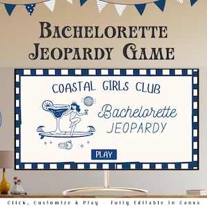 Bachelorette Party Jeopardy Game | Editable Canva Presentation |  Bachelorette Trivia Game | Margs & Matrimony | Bikinis and Martinis