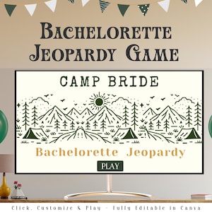 CAMP BACH JEOPARDY | Bachelorette Party Games | Camping Bach Weekend Party Trivia | Custom Editable Game Template | Jeopardy Quiz Game