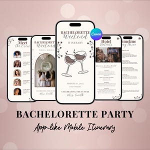 Bachelorette Itinerary Template For Mobile, Weekend Itinerary, Digital Invitation, Bachelorette Weekend, Itinerary Planner Template, Canva