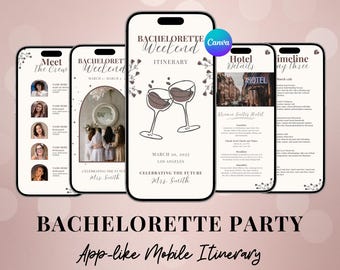 Bachelorette Itinerary Template For Mobile, Weekend Itinerary, Digital Invitation, Bachelorette Weekend, Itinerary Planner Template, Canva