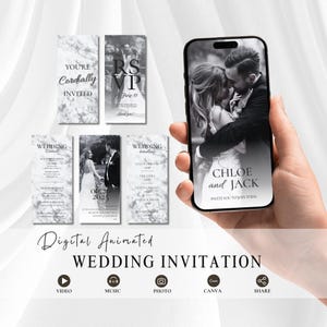 Animated Save The Date Video Invitation,  Digital Wedding Invitation Template, Minimalist Wedding Video Invitation, Editable Canva Template