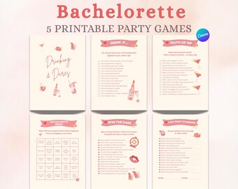 Pink Bachelorette Games, 5 Editable Bridal Shower Games, Pink Modern Bachelorette, Hen Party Games, Template, Printable Bachelorette Game