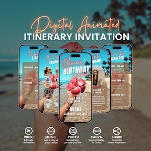 Girls Trip Animated Itinerary, Digital Template, Travel Itinerary, Birthday Weekend Editable Invitation, Party Itinerary, Digital Schedule
