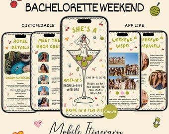 Bachelorette Weekend Itinerary Template | App-Like Digital Canva Planner | She’s a Bride in a Tini Bit Theme