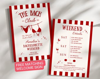 Invito per addio al nubilato al Bach Club / Modello Canva modificabile / Itinerario del fine settimana / Invito per festa in piscina o in spiaggia / Download digitale